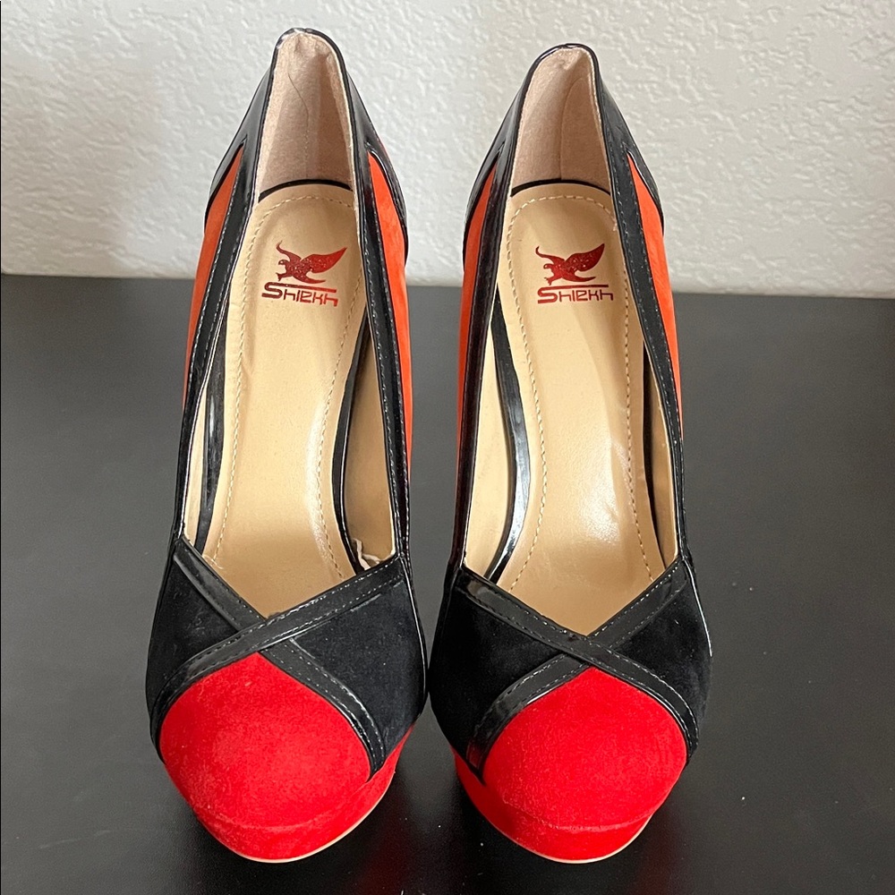 Shiekh Red and Black Platform Heels